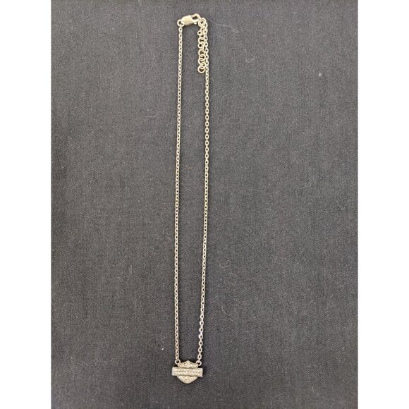 HARLEY DAVIDSON 925 STERLING TWO SIDED CRYSTAL BAR & SHIELD MOTORCYCLE NECKLACE - Picture 4 of 16